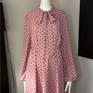 Simplee Pink and Black Polka Dot Long Sleeve Dress